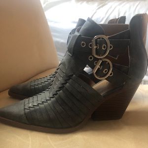 Gray block heel booties